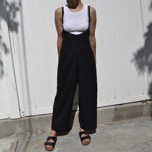 sold - Vintage black high waisted trousers suspenders XS